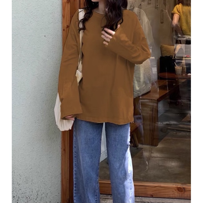 Áo tay dài cotton trơn 13 màu form rộng style unisex nam nữ đều mặc được (có ảnh thật) - LC | BigBuy360 - bigbuy360.vn