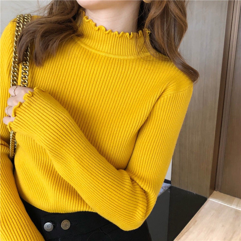 Áo Sweater Tay Dài Cổ Cao Vừa Vặn Màu Đen Thời Trang Thu Đông  Phong Cách Phương Tây