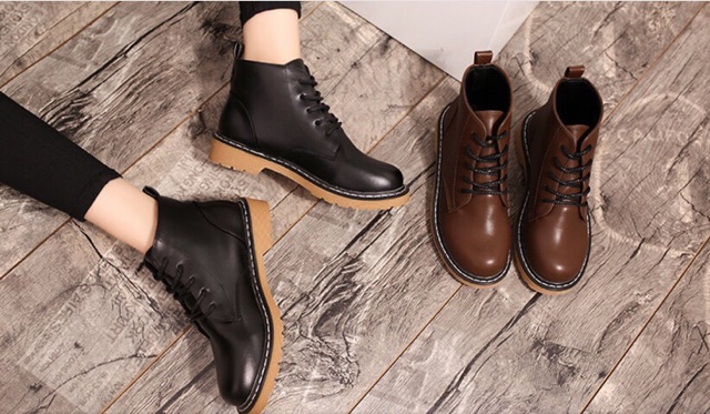 Giày boots cổ ngắn vintage retro phong  cách Nhật ulzzang sinh viên Hàn da pu cá tính lenvintage đế bằng martin