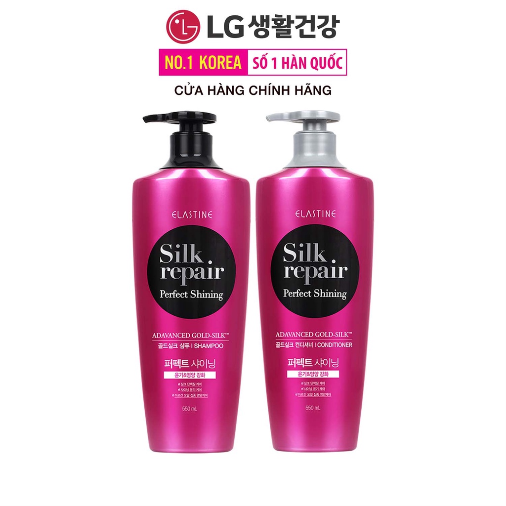 Bộ đôi gội xả chăm sóc và nuôi dưỡng tóc Elastine Silk Repair Perfect Shining Gold Silk 550mlx2