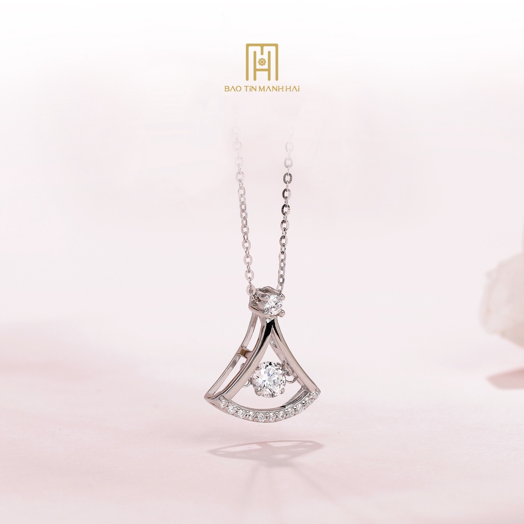Dây chuyền bạc xi cao cấp hình cách hoa gắn đá tâm viền phong cách HQ trẻ trung DB10 Bảo Tín Mạnh Hải