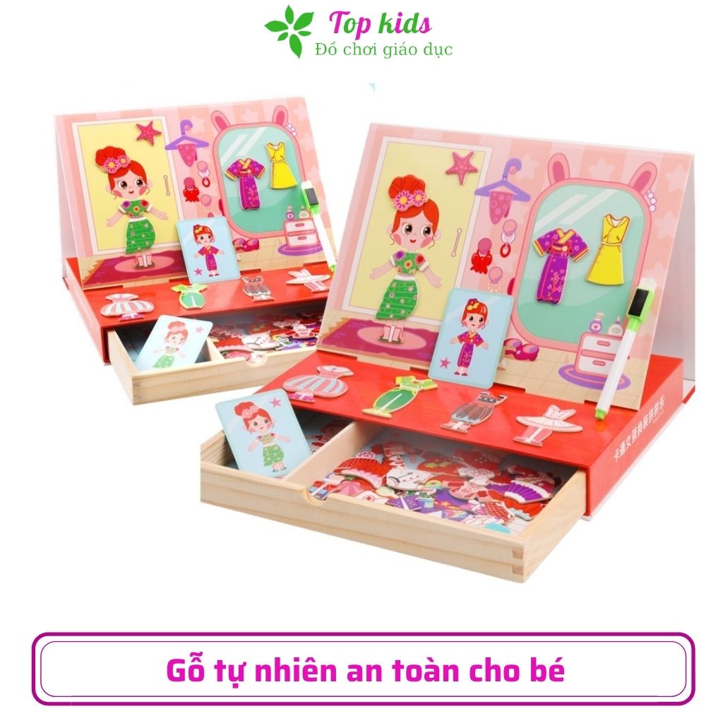Bộ xếp hình nam châm đồ chơi gỗ cho bé gái 1 2 3 4 5 tuổi bộ lắp ghép thời trang trò chơi thông minh trí tuệ - TOPKIDS
