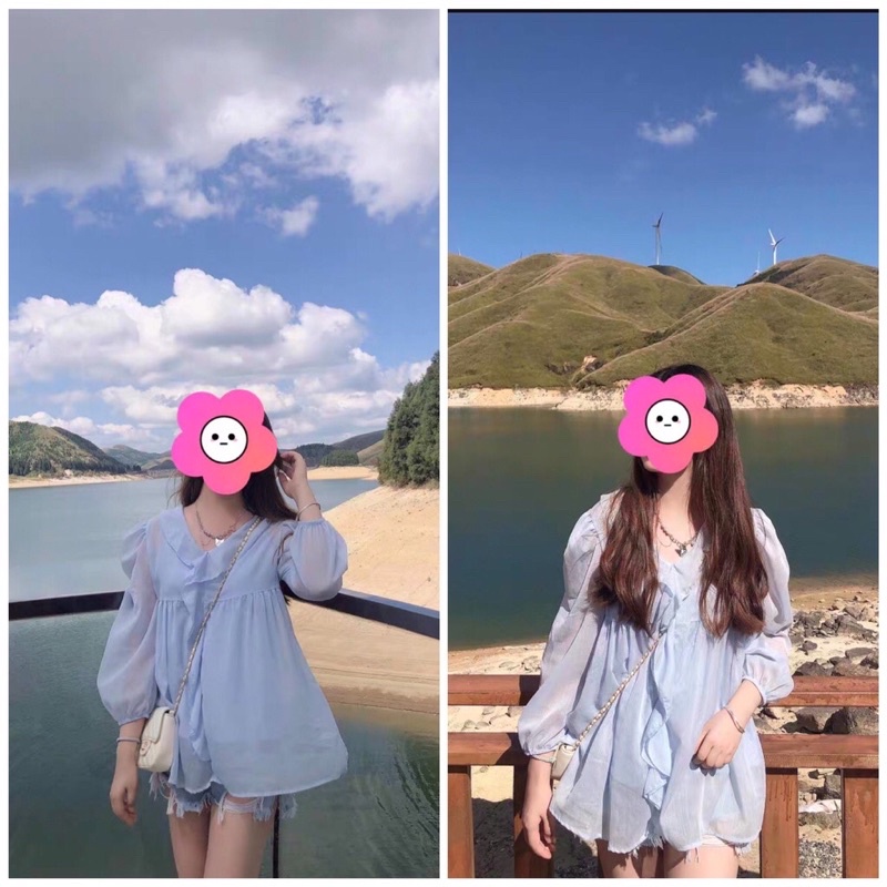 Áo babydoll sơ mi voan bèo xanh tiểu thư điệu đà Maitrangshop92 – (TTA88)