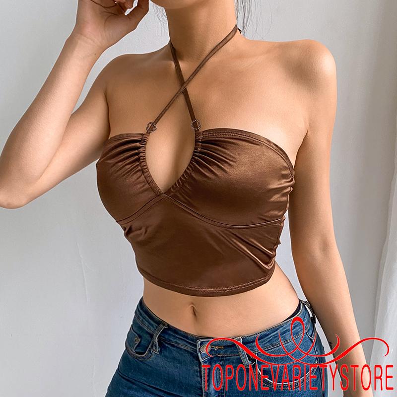 Áo dây cột sau cổ ôm dáng màu trơn cổ chữ V hở lưng gợi cảm cho nữ