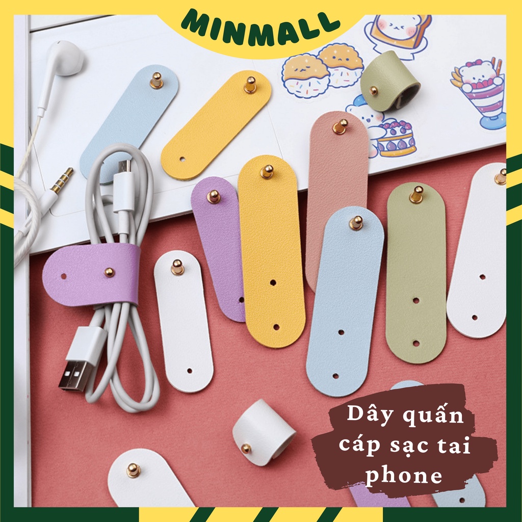 Dây quấn thu gọn cáp sạc tai nghe bằng da đa năng