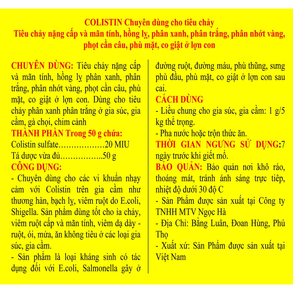 1 gói COLISTIN 100g Chuyên dùng cho tiêu ch-ả-y ở gia súc, gia cầm