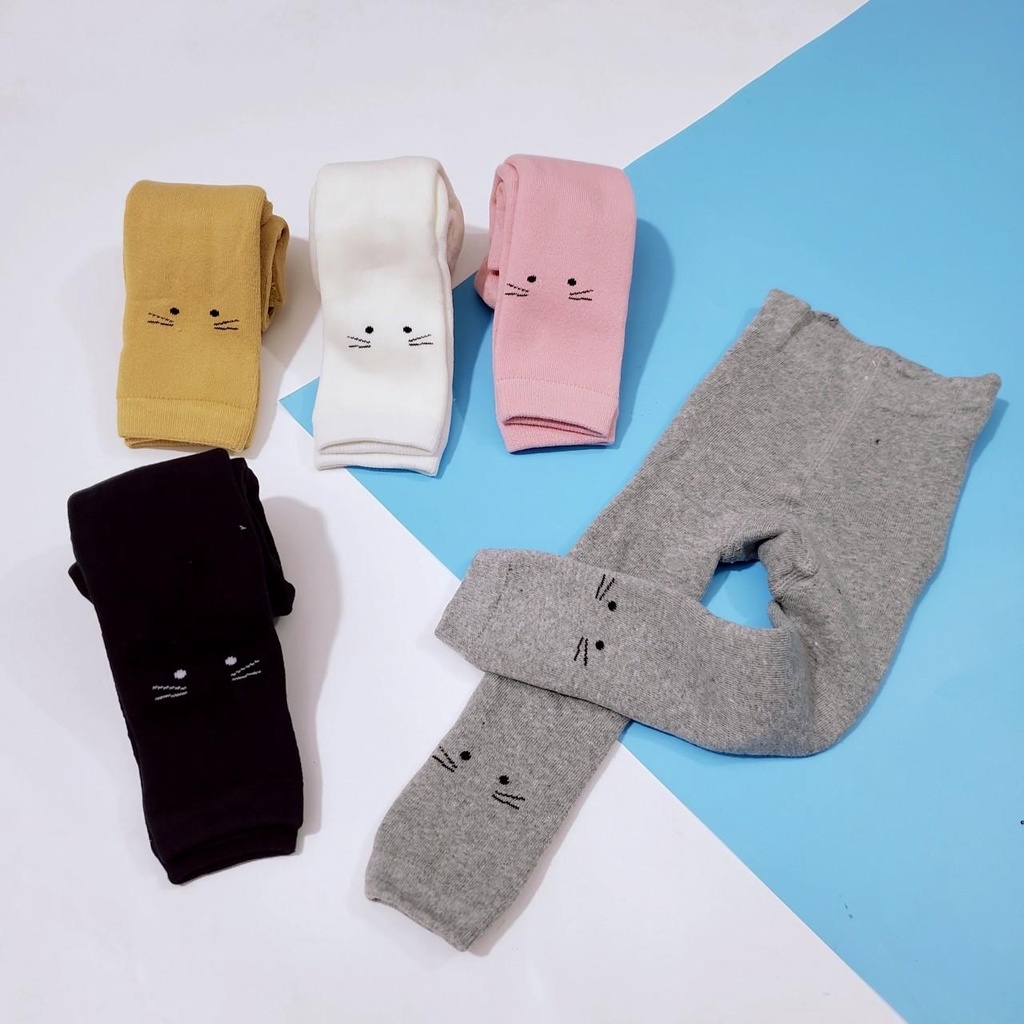 Quần tất len không bàn bé gái, quần Legging len lót bông xù hình mèo dày dặn ấm áp cho bé(3 tháng - 3 tuổi)