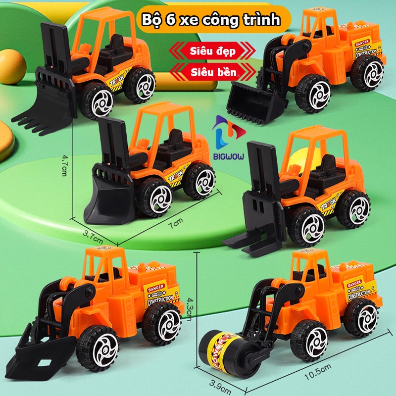 Ô tô đồ chơi, 6 xe ô tô công trình mô phỏng thực tế cho bé, Bigwow đồ chơi thông minh