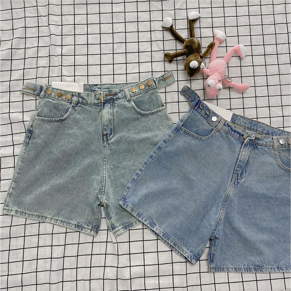 Quần Short Jeans Ngố Bò Nút Hông Ulzzang (2 Màu)