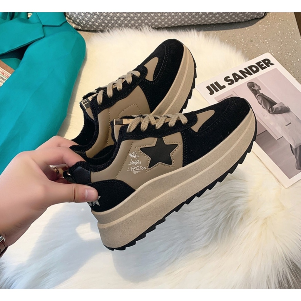 Giày Nữ Đế Cao Sneaker Nâng Đế Giày Thể Thao Ngôi Sao Da Lộn