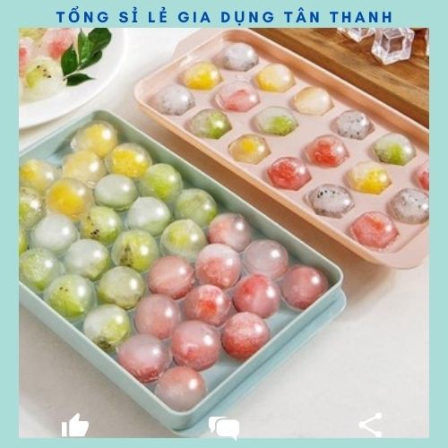 Khay làm đá viên tròn khuôn thạch bi nhựa tròn làm hoa quả 33 viên an toàn sức khỏe