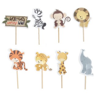 [FORU] Anysell88 24pcs Cake Dessert Inserted Card with Zoo Animal Elephant Lion Pattern