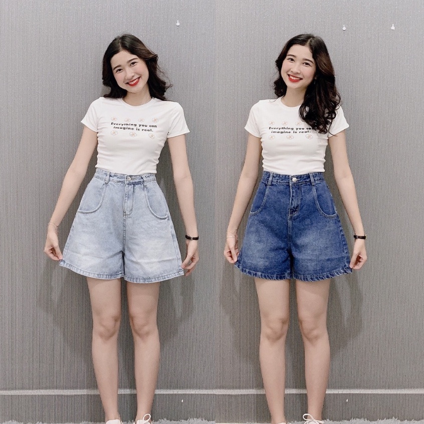 Quần short nữ jean có bigsize lưng cao, ống rộng Ado Jeans