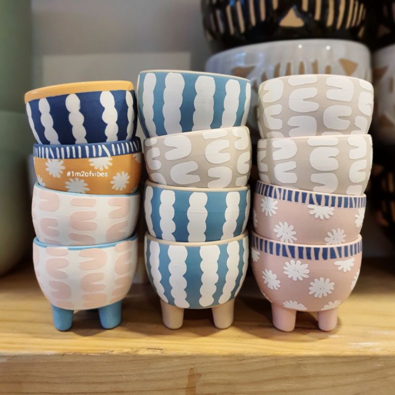 Chậu men mini hoa văn đáng yêu