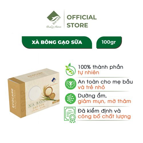 Xà bông gạo sữa ECOCARE 100gram, thành phần hữu cơ tự nhiên giúp sáng da, dưỡng ẩm hiệu quả và an toàn