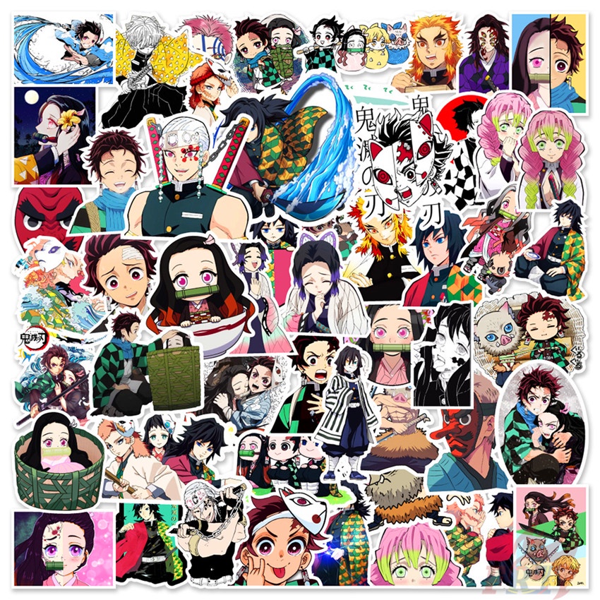 Bộ 100 Cái / Bộ ❉ Hình Dán Trang Trí In Hình Nhân Vật Anime Kimetsu no Yaiba Xinh Xắn ❉ Miếng Dán Chống Thấm Nước Thời Trang