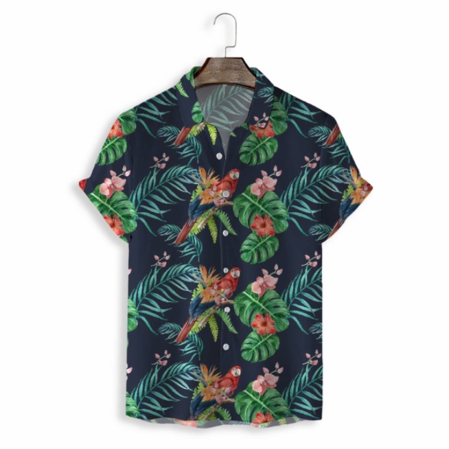 Áo Sơ Mi Dáng Rộng In Họa Tiết Chim Vẹt Hawaii 3D 2022 Dành Cho Nam