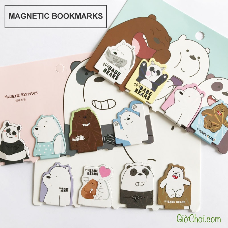 Bộ 4 Bookmark nam châm kẹp sách hình 3 chú gấu We Bare Bears