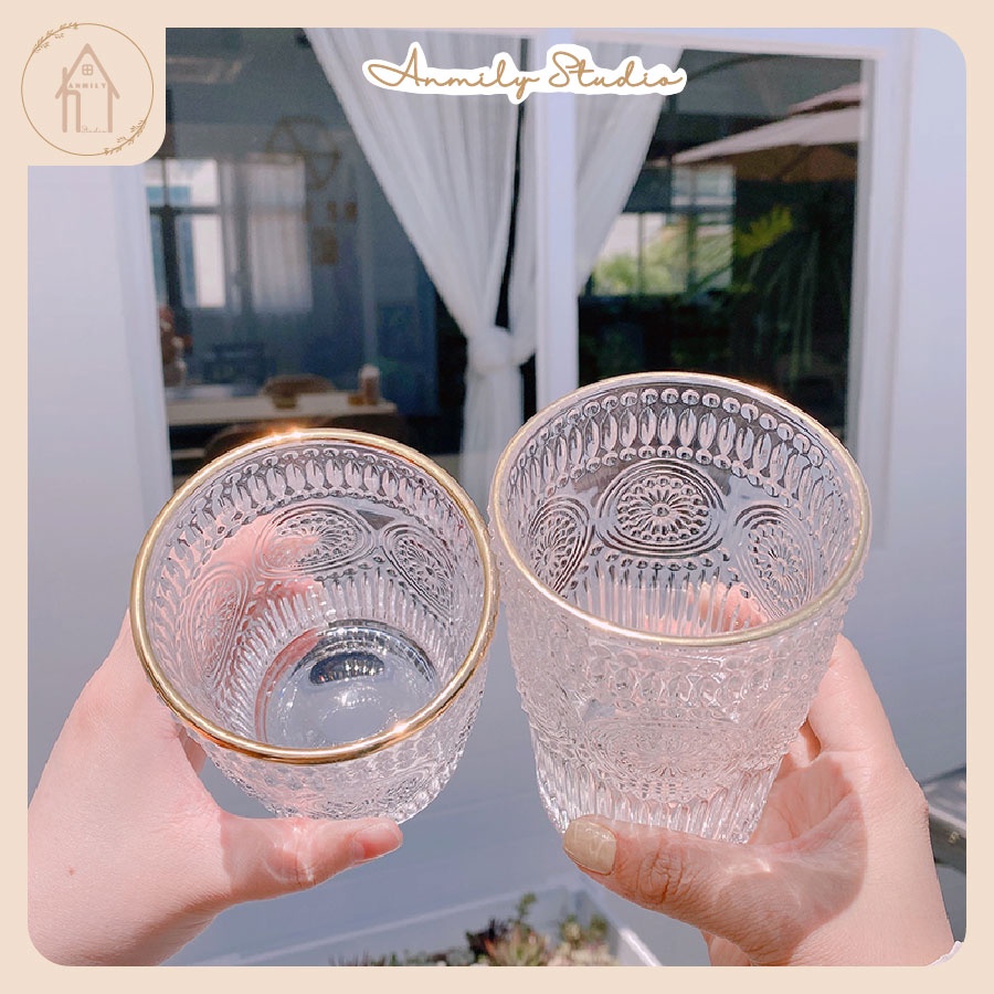 Ly thủy tinh hoa văn trong suốt ANMILY cao cấp phong cách blogger Hàn Quốc Ins, cốc thuỷ tinh chịu nhiệt decor trang trí