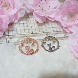 Mặt móc khóa/charm khung tròn mèo và sao DIY Handmade