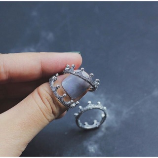 Nhẫn vương miện bạc xi bạch kim Lii.A Silver