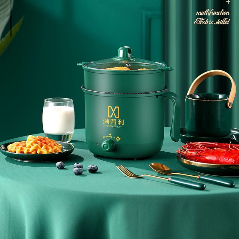 Nồi Lẩu Điện Đa Năng Kèm Giá Hấp Có.Tay Cầm Tiện Dụng 18cm_Nồi Nấu Mì Mini 2 Tầng Cao Cấp HM18X