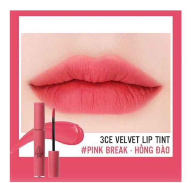 Son 3CE velvet lip tint màu hồng đào # Pink Break