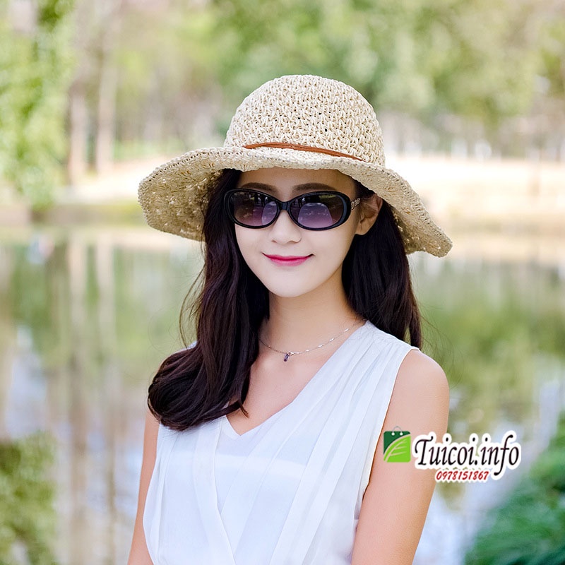 Mũ cói tiểu thư đi biển thắt nơ