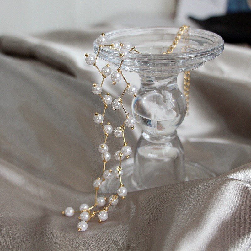 Vòng Cổ Nữ Choker Dây Chuyền Cổ Đính Hạt Cao Cấp - Màu Trắng/Đen