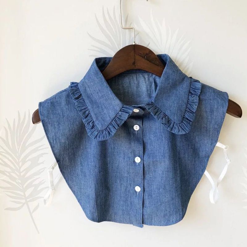 Yoioi Cổ Áo Giả Denim Nhún Bèo Dễ Thương Có Thể Tháo Rời Tối Giản Cho Búp Bê