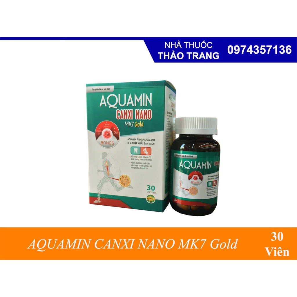 Aquamin canxi nano mk7 + vitamin D3, K2 MK7 giúp xương chắc khỏe, phòng loãng xương, phát triển chiều cao