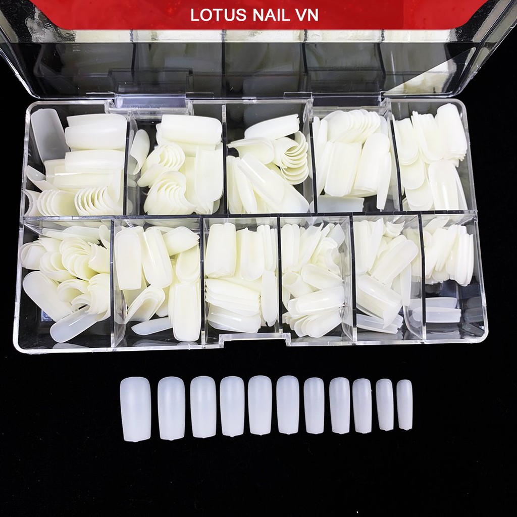 Móng úp vuông nhám sẵn Lotus hộp móng đủ size từ 0-9 không cần phao nhám bề mặt