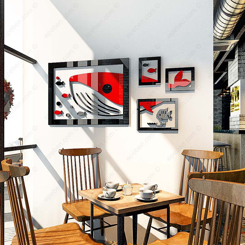 Tranh dán tường mica 3d decor khổ lớn cá voi dưới đại dương trang trí quán ăn, nhà hàng, phòng ngủ Nhiều Size - EPeBen