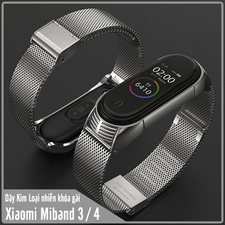 Vòng thay thế Xiaomi Miband 3 / 4 Mijobs kim loại bản nhỏ khóa gài TF