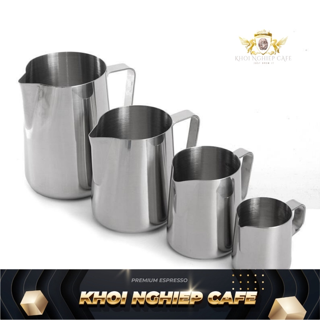Ca đánh sữa inox có vạch chia | Tạo milk foam, làm sữa cappuccino, vẽ latte art | Dung tích 900ml