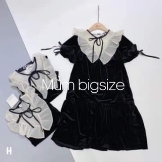 (bigsize) Váy nhung babydoll cổ tiểu thư