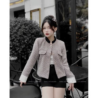 Áo khoác nữ dạ tweed lửng phối tay trắng
