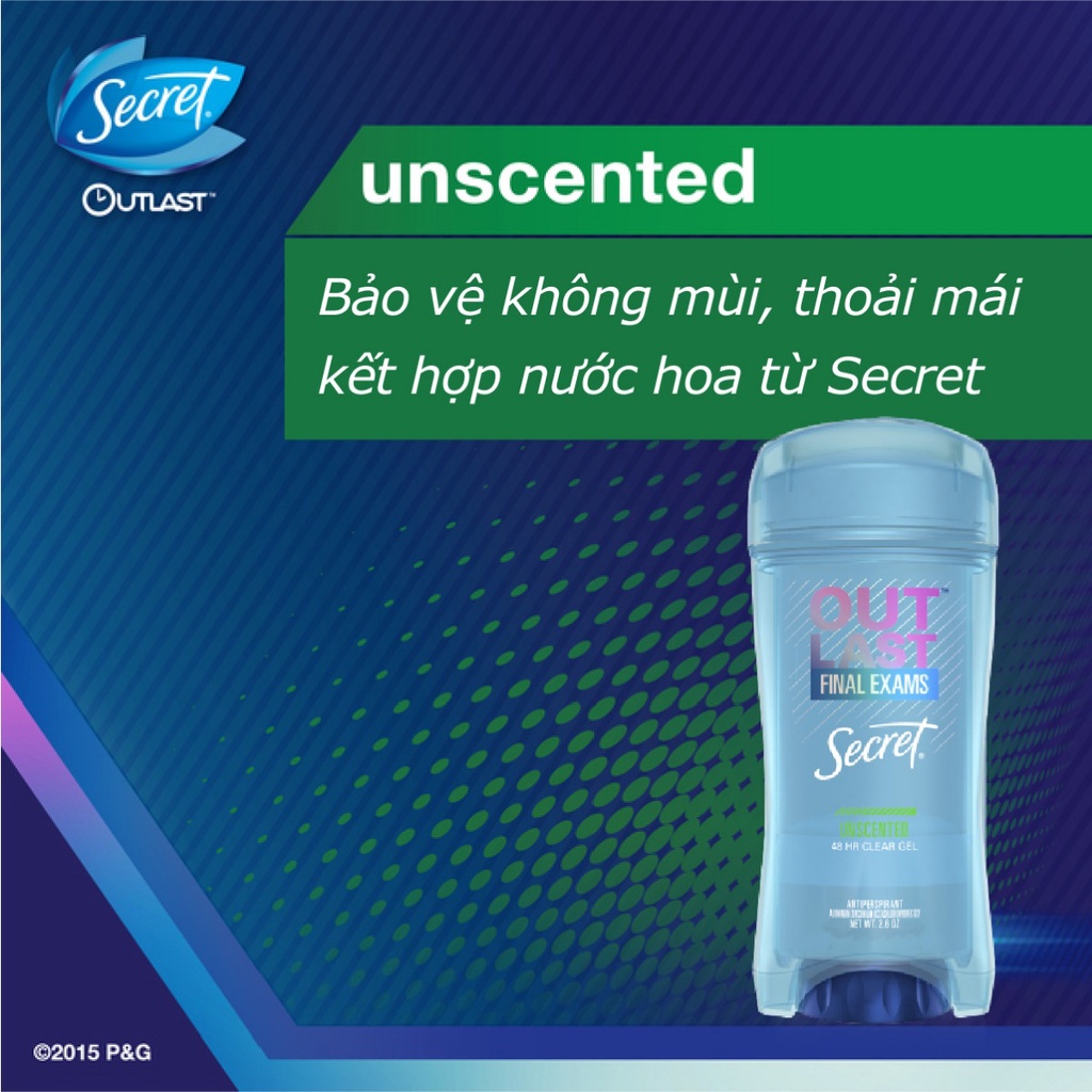 Lăn Khử Mùi Secret Không Mùi Dạng Gel Unscented Outlast Clear Gel 73g