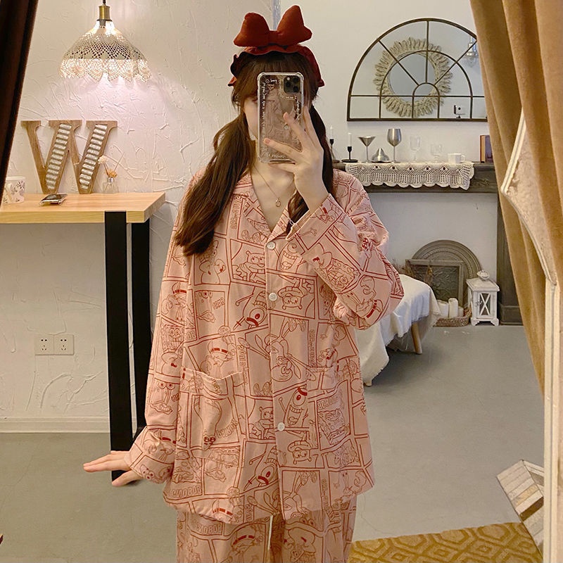 Bộ Đồ Ngủ Tay Dài In Họa Tiết Hoạt Hình Dễ Thương Thời Trang Xuân Thu Cho Nữ La122