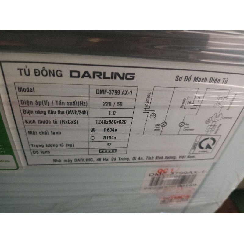 Tủ đông 1 ngăn hai cánh 370 lít mới 100%