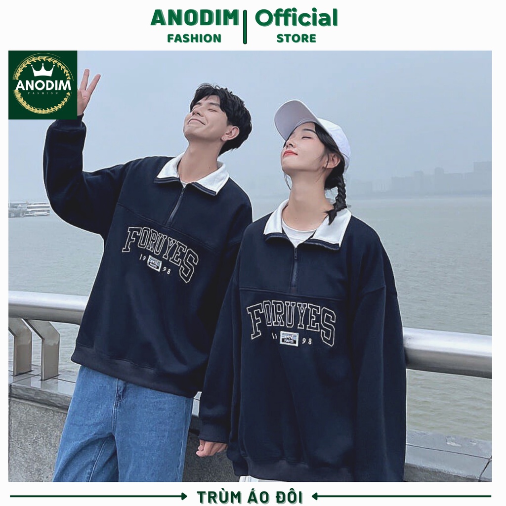 Áo cặp đôi, áo nỉ cổ bẻ đáng yêu mặc dễ thương