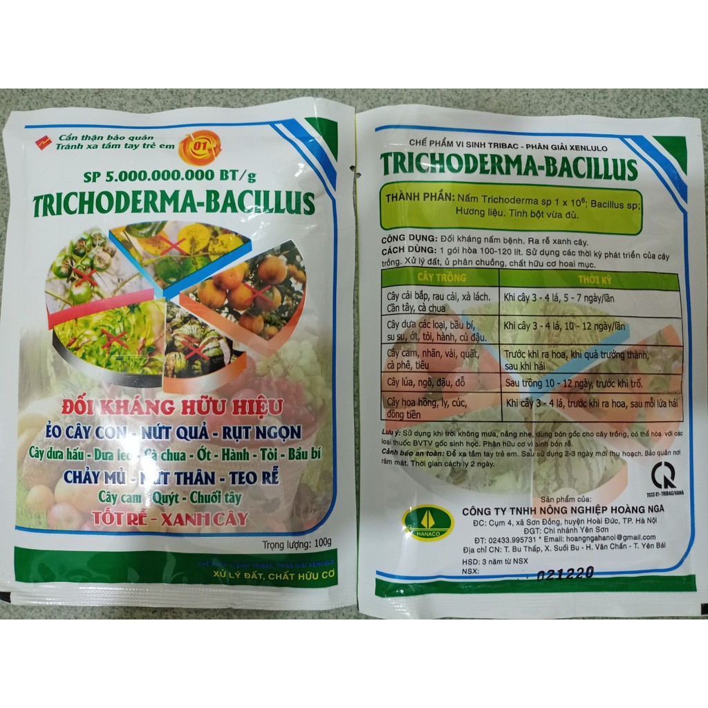 Chế phẩm sinh học Nấm Trichoderma - Bacillus  Gói 100 gam phòng trừ nứt thân sì mủ, vàng lá thối rễ...
