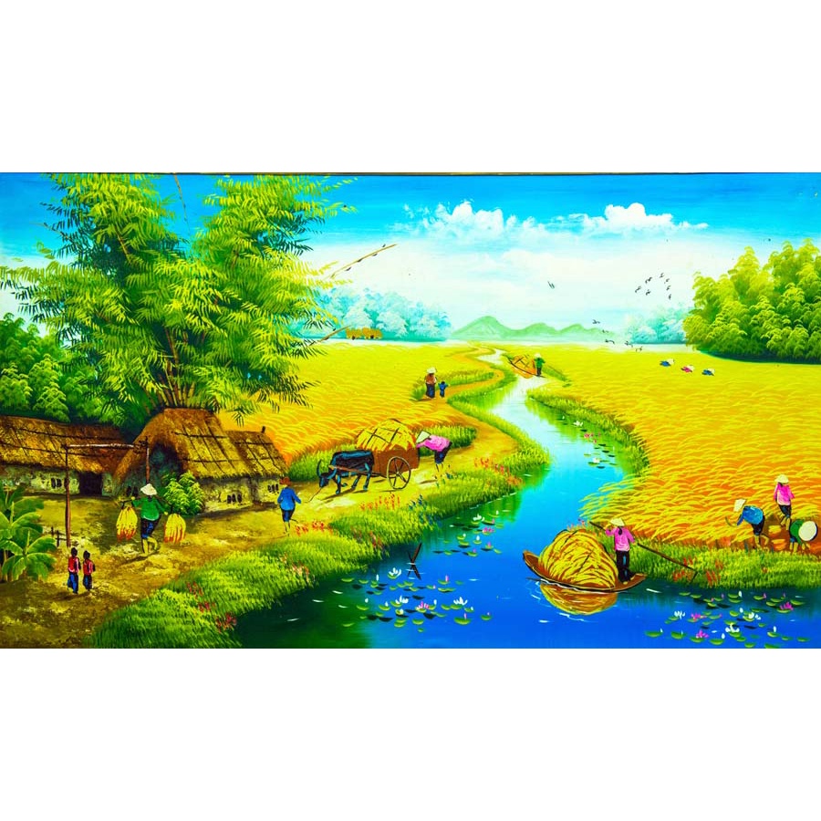Tranh Đồng Quê Vải Lụa 3D Dán Tường Cao Cấp KÈM DỤNG CỤ DÁN ĐƠN GIẢN DỄ LÀM