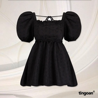 TINGOAN® - Áo babydoll vải gấm cổ vuông buộc nơ lưng đen I’M BLUSHING TOP/BL