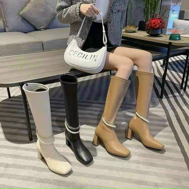 BỐT NỮ BOOT ĐÙI DA BÓNG GÓT CAO 7P VÀ ĐÍNH NGỌC CAO CẤP