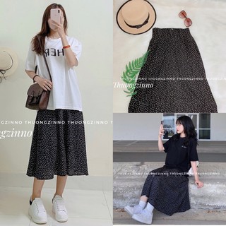 [Ảnh thật/Video] [Ảnh thật/Video]Chân váy chấm bi maxi chữ A lưng cao hoạ tiết chấm bi phong cách cổ điển