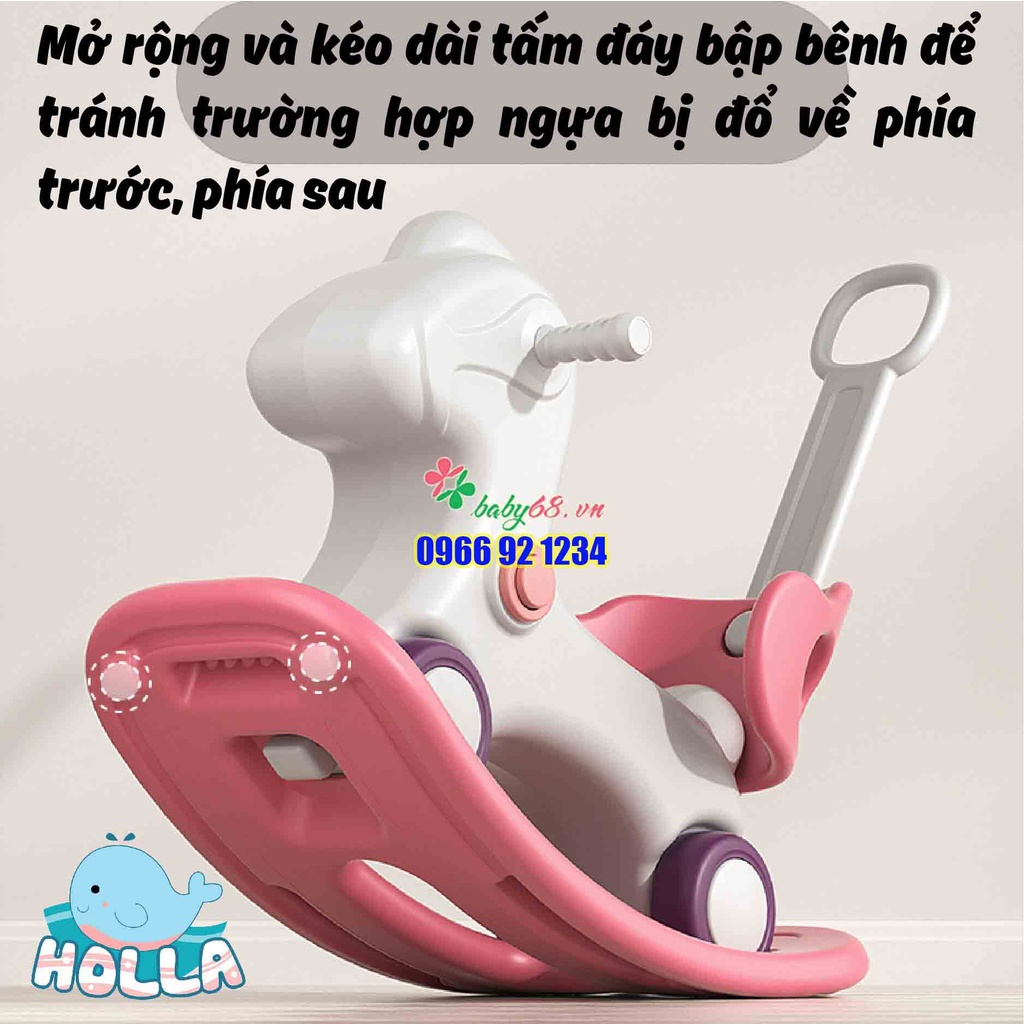 Ngựa bập bênh Holla Cute HL-10186, ngựa chòi chân cho bé 2022 có nhạc, có tay đẩy