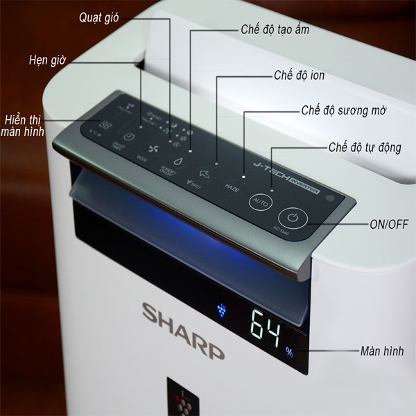 Máy Lọc Không Khí Và Tạo Ẩm Sharp KC-G40EV-W Chính Hãng