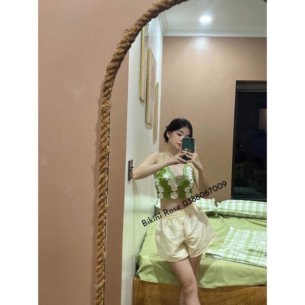 ÁO LEN MÓC GHÉP HOA XANH TRẮNG