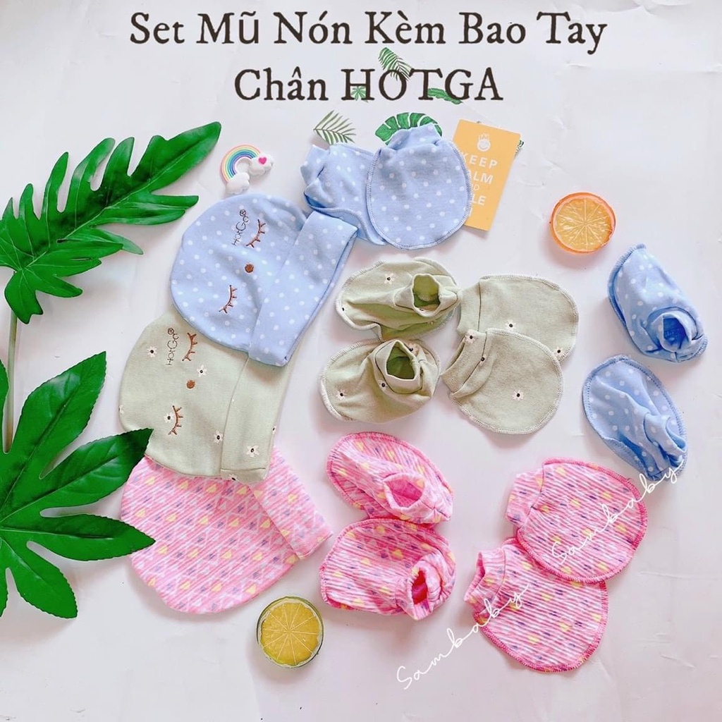 (Loại đẹp) Set Mũ nón kèm bao tay chân sơ sinh HotGa mềm mại, dễ thương